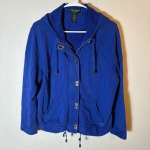 Lauren Jeans Co Ralph Lauren Petite Large Blue Hoodie Jacket 100% Cotton Vintage